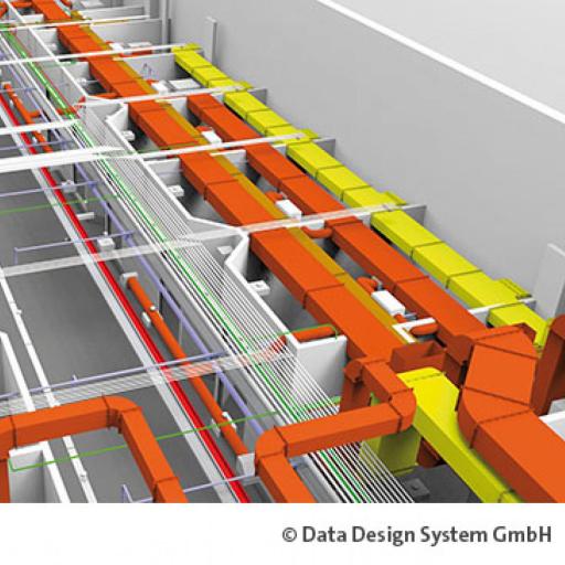 Koordiniertes 3D-Modell mit Lüftungskanälen und Versorgungsleitungen